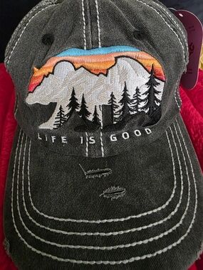 Life is Good Women's Dark Gray Distressed Embroidered Baseball Cap
